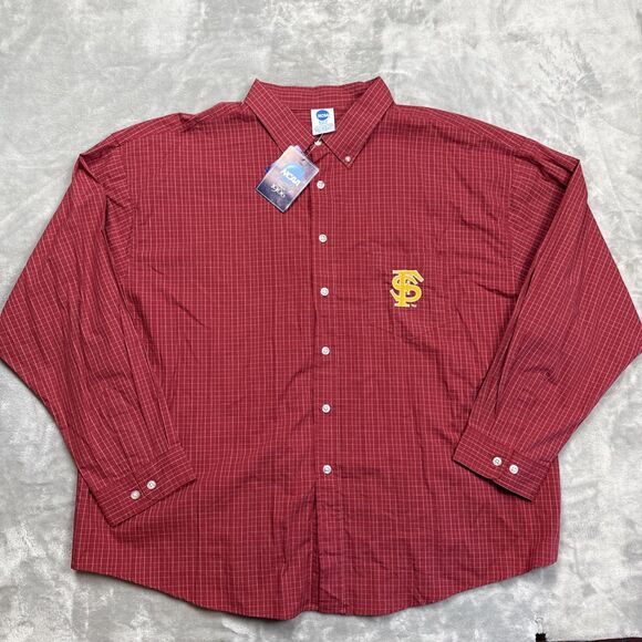 FSU Florida State Seminoles Men’s Maroon Plaid Long Sleeve Button-Up Shirt 3XL - Picture 1 of 8